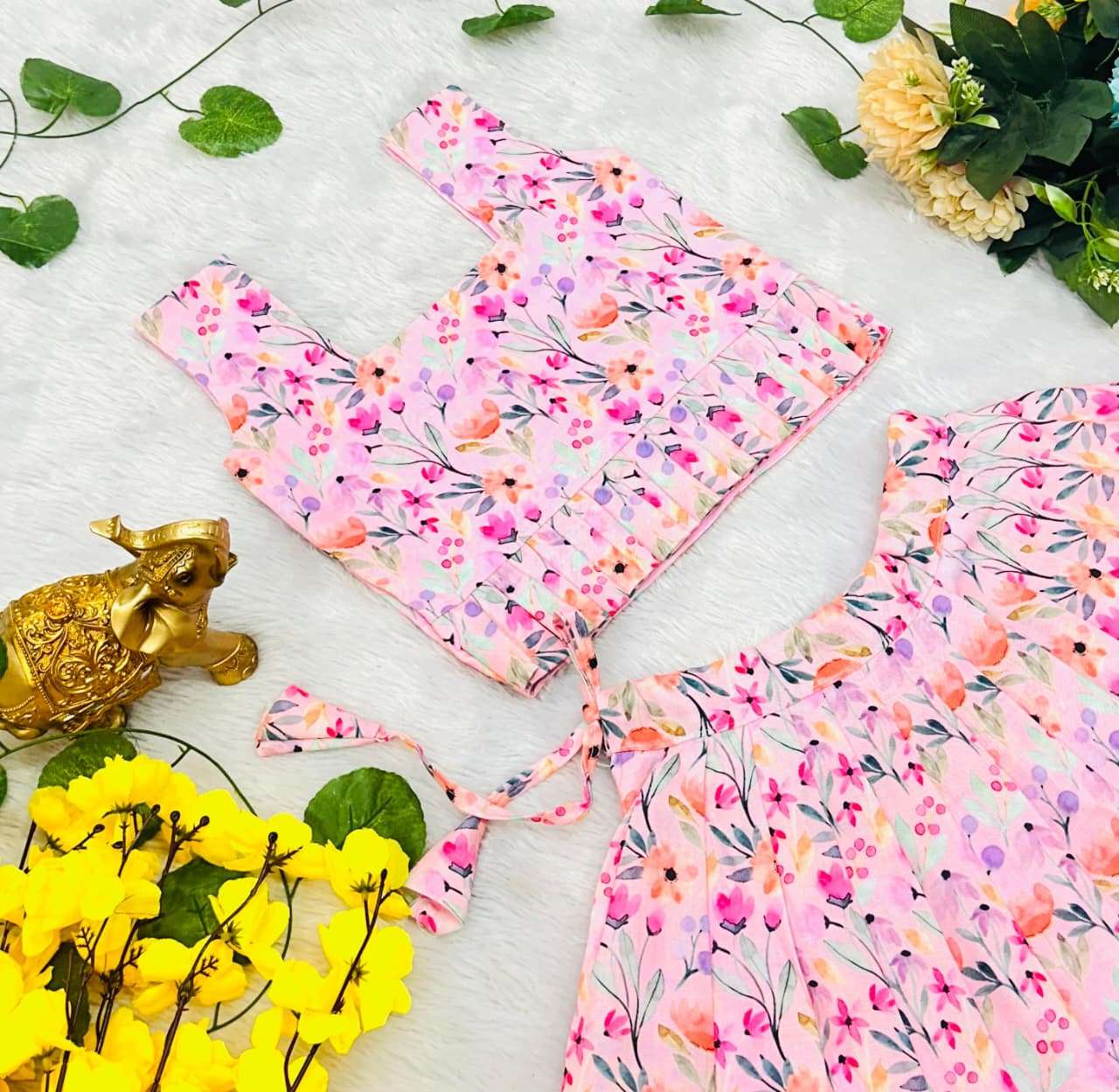Adorable kids wear lehenga choli in soft pink Cherry blossom floral print on lehenga choli wholesale in surat Adorable kids wear lehenga choli in soft pink Cherry blossom floral print on lehenga choli wholesale in surat